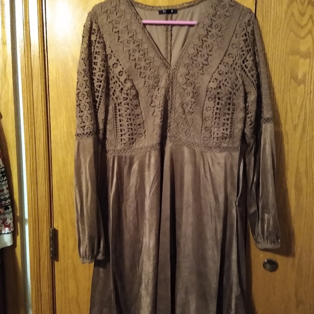 Brown suede mini dress